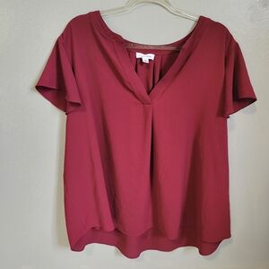 Calvin Klein Deep Red V-Neck Blouse